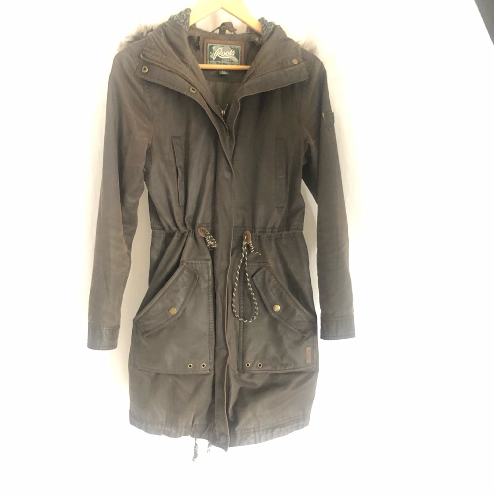 ROOTS Vintage oil leather lined coat